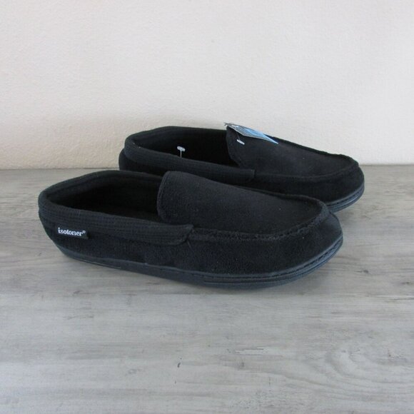 Isotoner Men's 8-9  Memory Foam MicroTerry Slip On Loafer Slippers - Black - Picture 1 of 3
